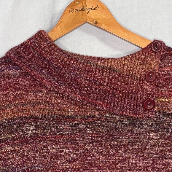 CJ Banks Red, Orange, Blue, and Green Marled Stripe with Split Neck Sweater 1X - Picture 6 of 14